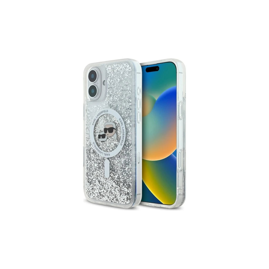 Karl Lagerfeld KLHMP16MLGKCSGH iPhone16 Plus készülékhez 6.7" keménytok Liquid Glitter Karl&Choupette átlátszó - iPhone 16 Pro Max tok a Domshop kínálatából