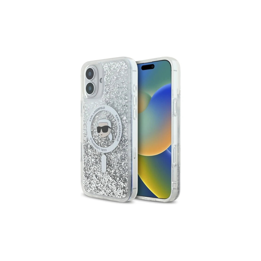 Karl Lagerfeld KLHMP16SLGKISGH iPhone 16 6.1 készülékhez tok Liquid Glitter Karl Head Magsafe átlátszó - iPhone 16 tok a Domshop kínálatából