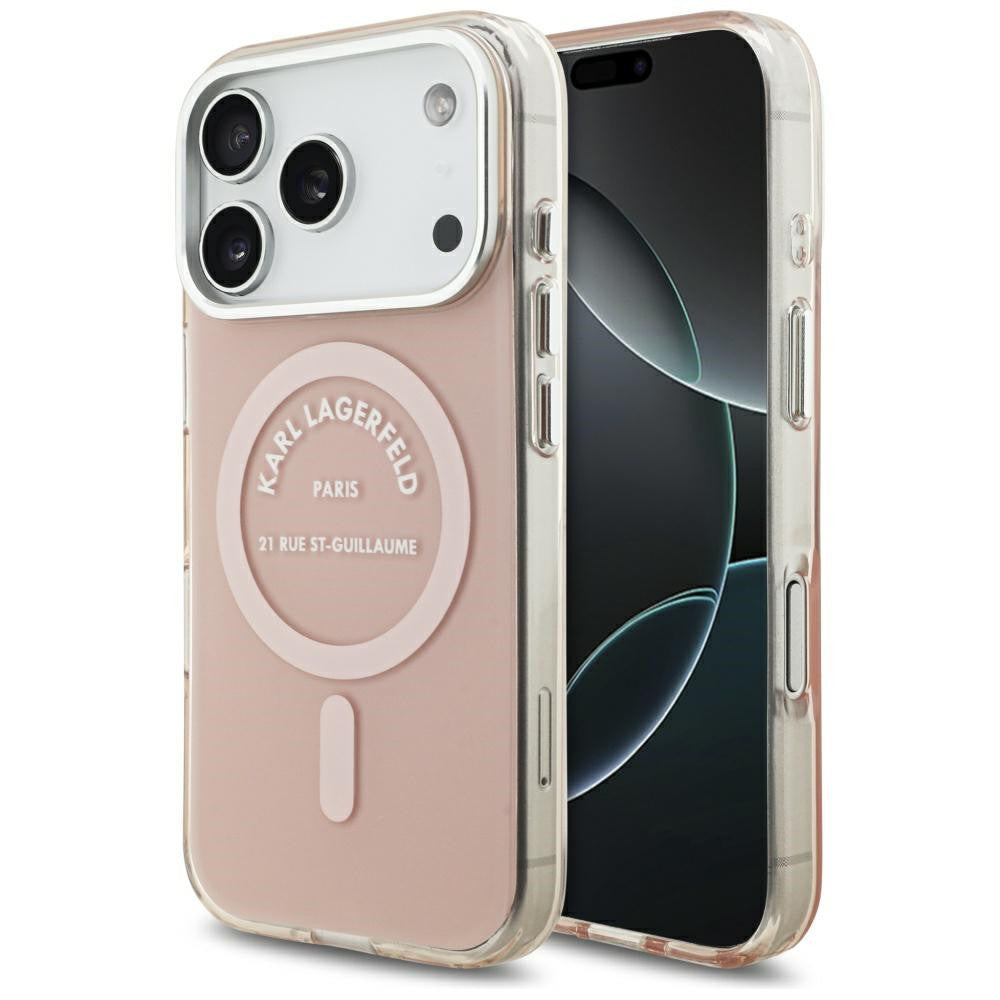 Karl Lagerfeld Liquid Glitter Choupette Logo Apple iPhone 17 Pro Max MagSafe kompatibilis hátlap tok, csillámos, rózsaszín - iPhone 17 Pro Max tok a Domshop kínálatából