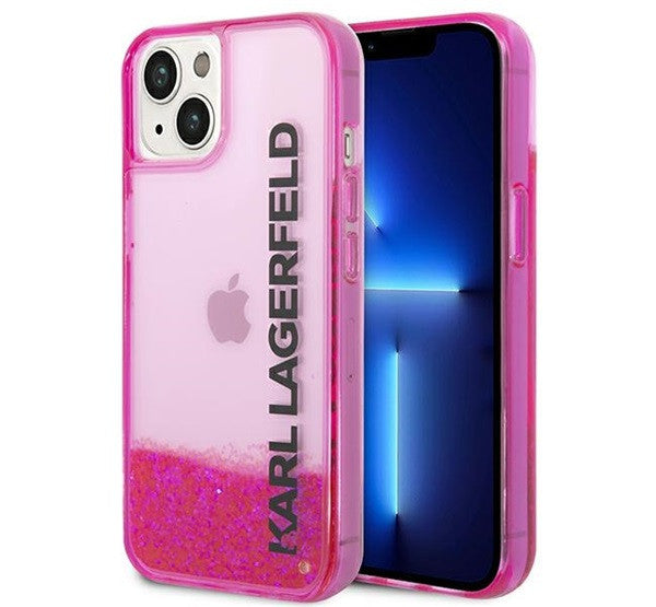Karl Lagerfeld Liquid Glitter Elong Apple iPhone 14 Plus hátlap tok, rózsaszín - iPhone 14 Plus tok a Domshop kínálatából