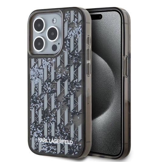 Karl Lagerfeld Liquid Glitter Monogram Gradient tok iPhone 15 Pro Max készülékhez fekete - iPhone 15 Pro Max tok a Domshop kínálatából