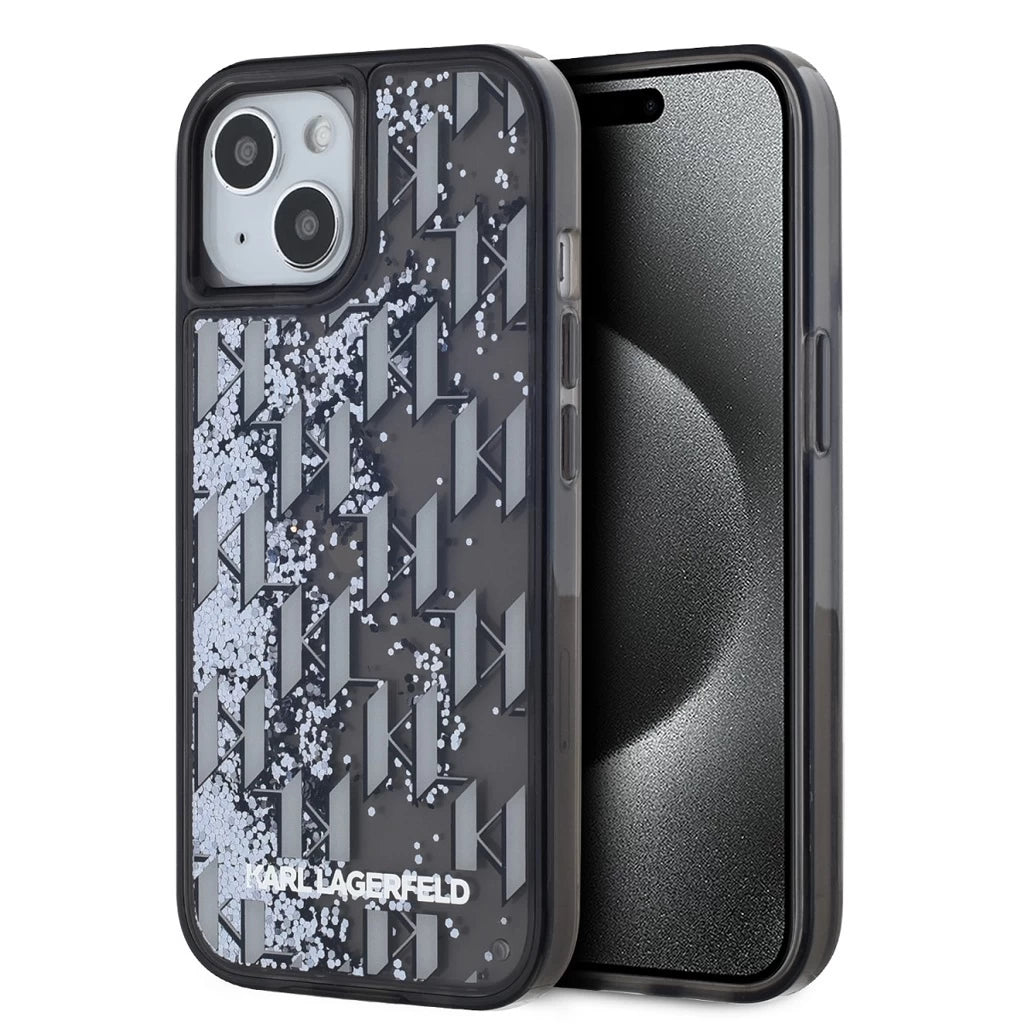 Karl Lagerfeld Liquid Glitter Monogram Gradient tok iPhone 15 készülékhez fekete - iPhone 15 tok a Domshop kínálatából