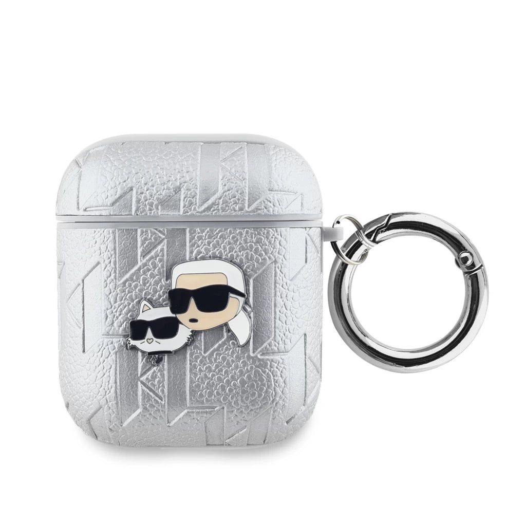 Karl Lagerfeld PU Embossed Karl and Choupette Heads tok AirPods 1/2 készülékhez ezüst - AirPods 1/2 tok a Domshop kínálatából