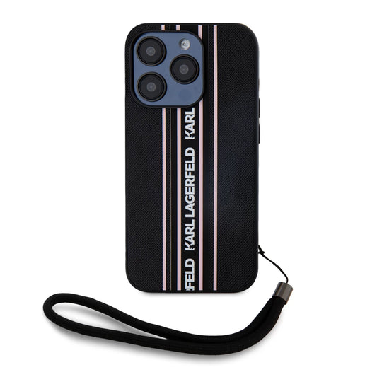 Karl Lagerfeld PU Saffiano Athleisure Stripe and Strap tok iPhone 15 Pro készülékhez rózsaszín - iPhone 15 Pro tok a Domshop kínálatából