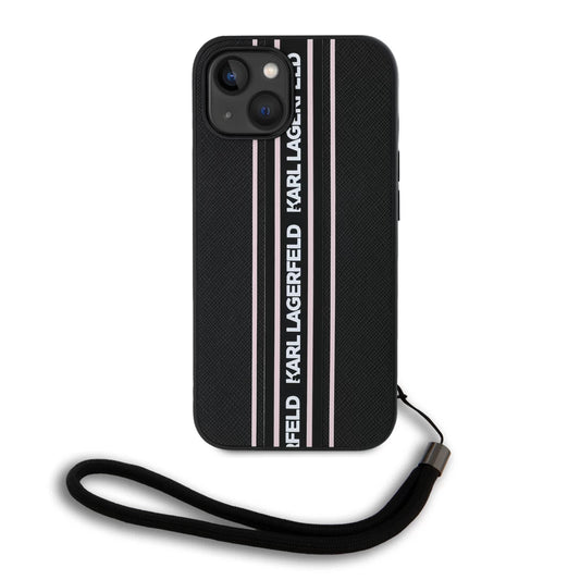Karl Lagerfeld PU Saffiano Athleisure Stripe and Strap tok iPhone 15 készülékhez rózsaszín - iPhone 15 tok a Domshop kínálatából