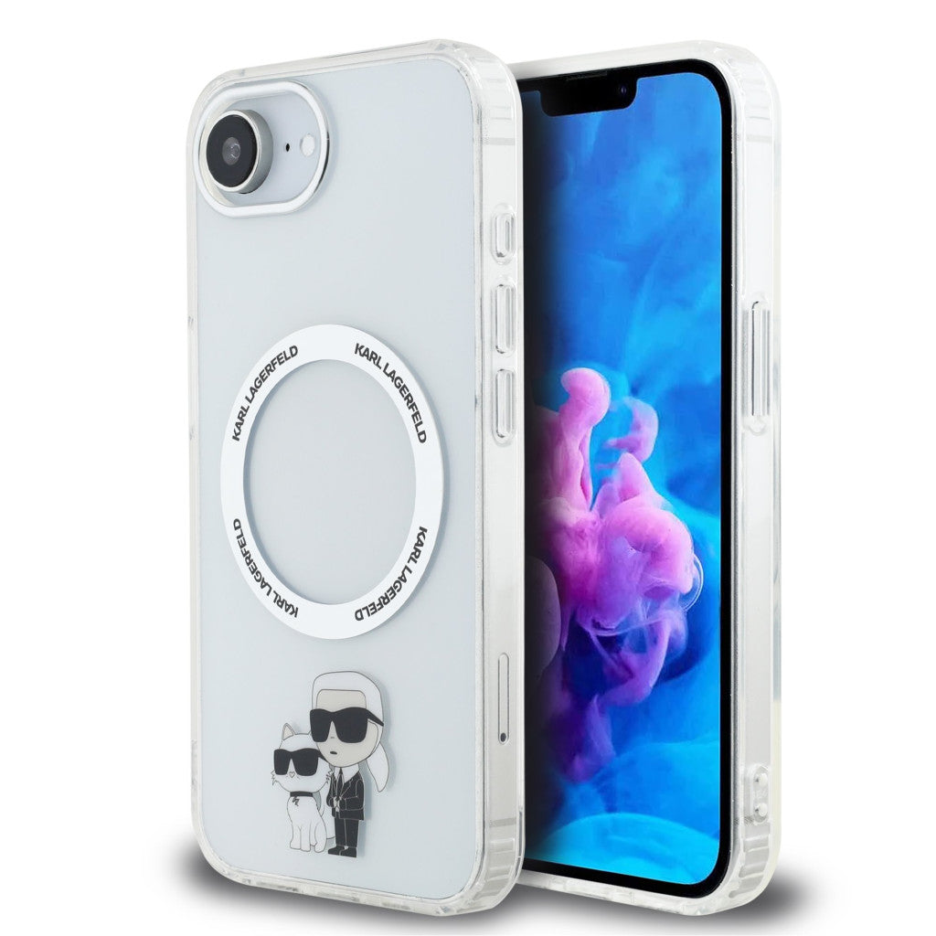 Karl Lagerfeld PU Saffiano Karl and Choupette Apple iPhone 16e hátlap tok, átlátszó - iPhone 16e tok a Domshop kínálatából