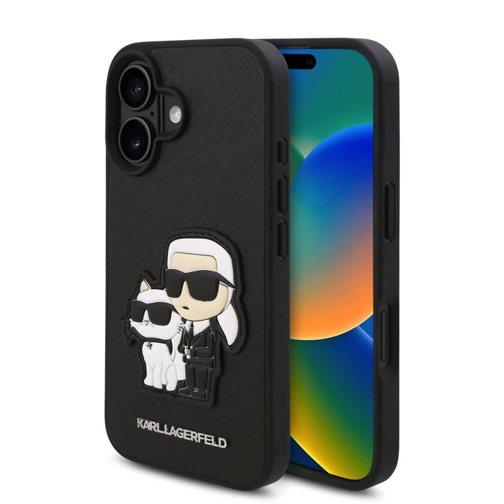Karl Lagerfeld PU Saffiano Karl and Choupette tok iPhone 16 készülékhez fekete - iPhone 16 tok a Domshop kínálatából
