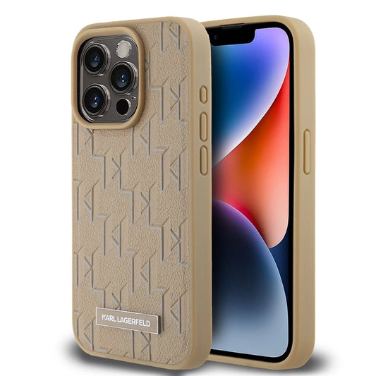 Karl Lagerfeld PU bőr Monogram Metal Logo MagSafe tok iPhone 14 Pro Max készülékhez bézs - iPhone 14 Pro Max tok a Domshop kínálatából