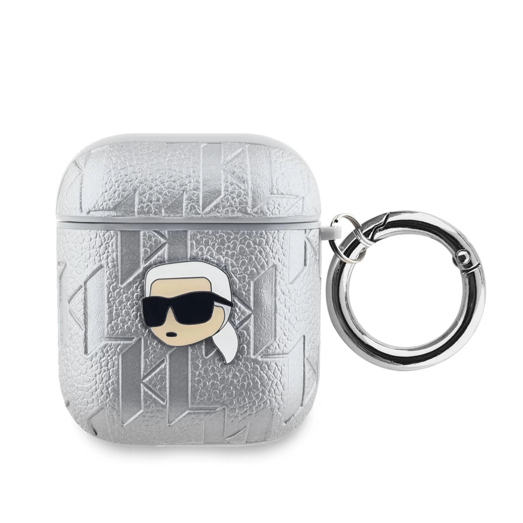 Karl Lagerfeld PU domborított Karl Head Case AirPods 1/2 készülékhez ezüst - AirPods 1/2 tok a Domshop kínálatából