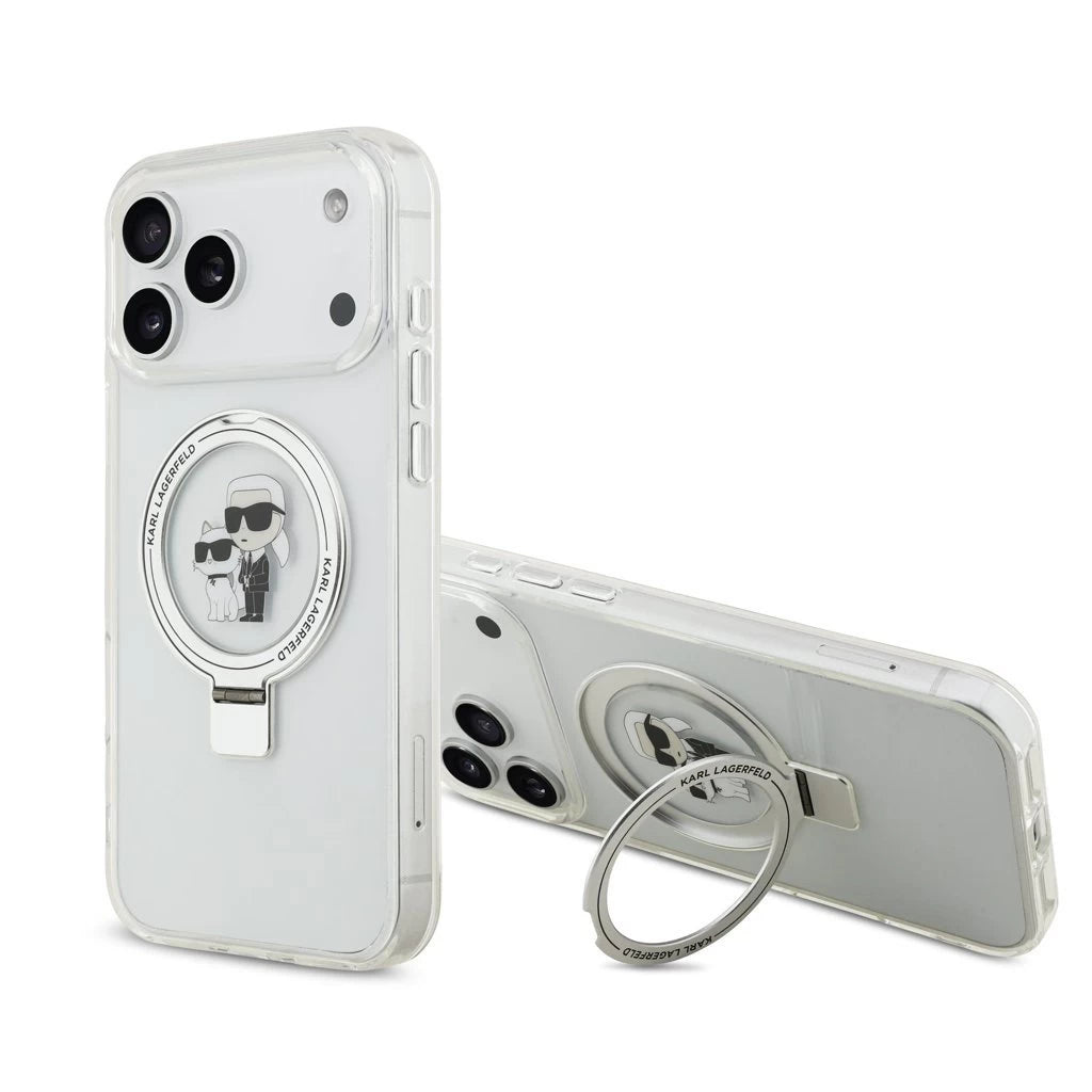 Karl Lagerfeld Ringstand Karl and Choupette MagSafe tok iPhone 17 Pro Max készülékhez fehér - iPhone 17 Pro Max tok a Domshop kínálatából