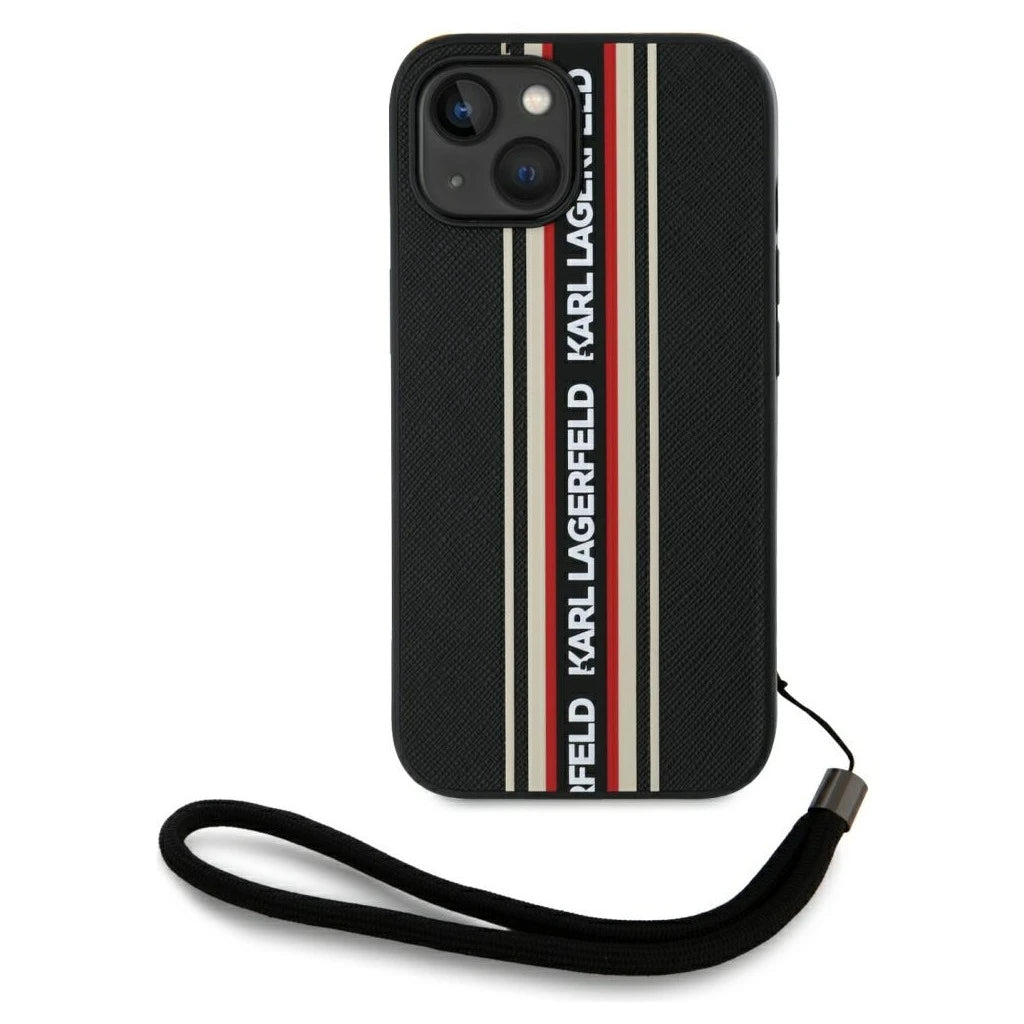 Karl Lagerfeld Saffiano Athleisure Stripes kábel iPhone 15 készülékhez piros - iPhone 15 tok a Domshop kínálatából
