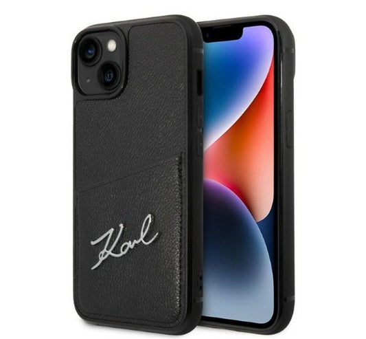 Karl Lagerfeld Signature Logo Cardslot Apple iPhone 14 Plus hátlap tok, fekete - iPhone 14 Plus tok a Domshop kínálatából