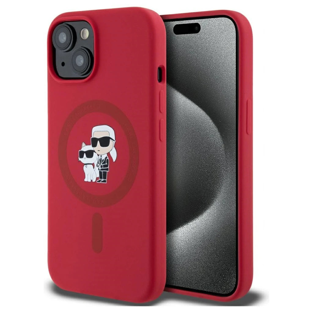 Karl Lagerfeld szilikon Karl&Choupette Heads Ring MagSafe tok iPhone 15 készülékhez piros - iPhone 15 tok a Domshop kínálatából