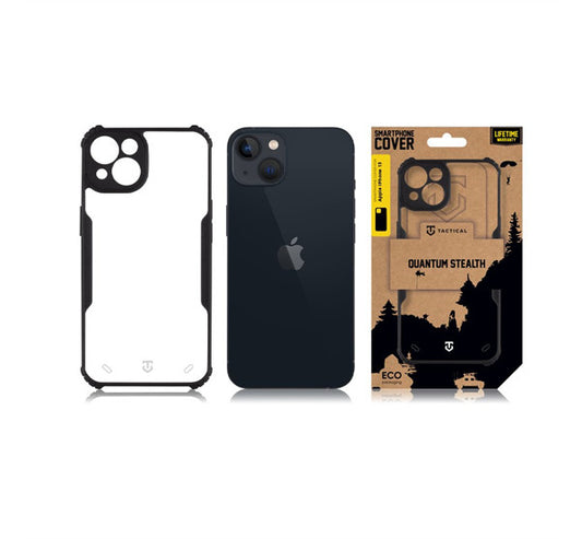 Apple iPhone 13, Szilikon tok, közepesen ütésálló, légpárnás sarok, Tactical Quantum Stealth, átlátszó/fekete