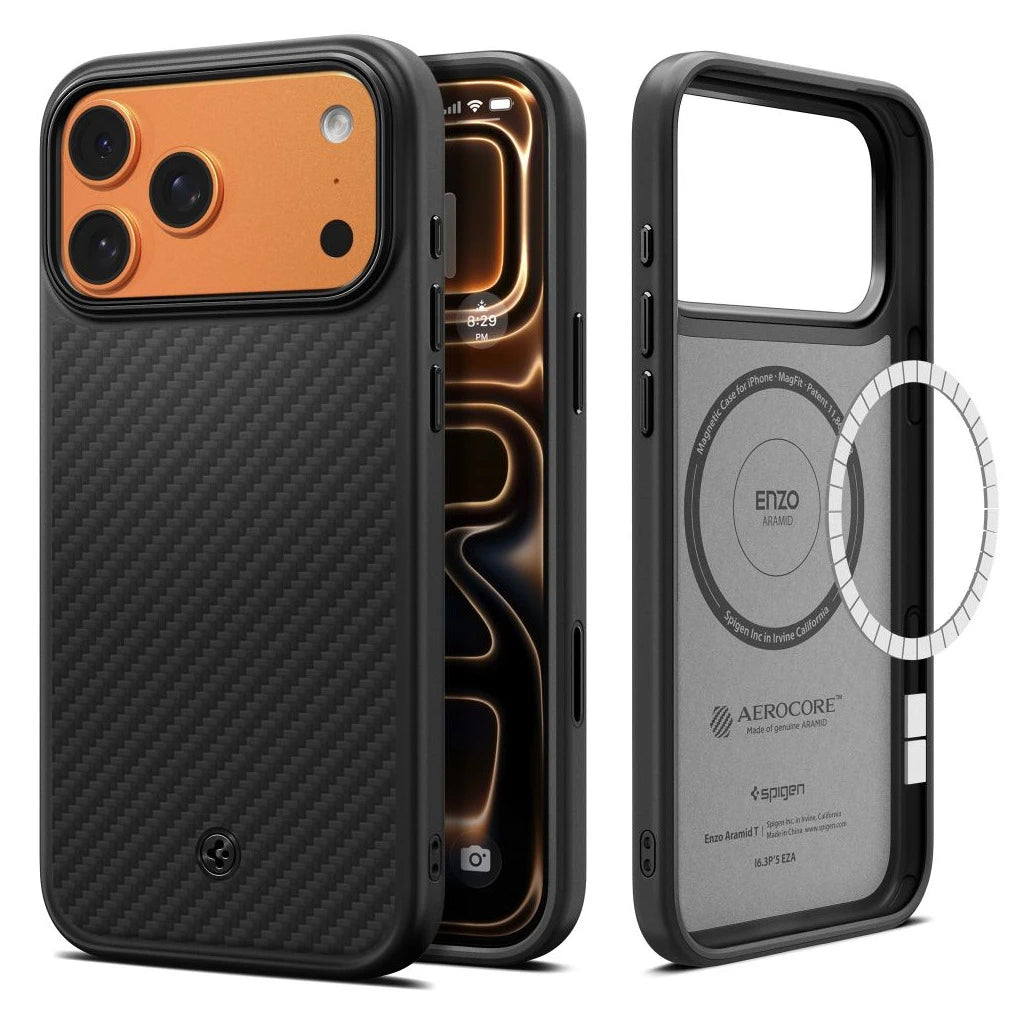 SPIGEN ENZO ARAMID "T" MAG MAGSAFE iPhone 17 Pro készülékhez tok fekete - iPhone 17 Pro tok a Domshop kínálatából