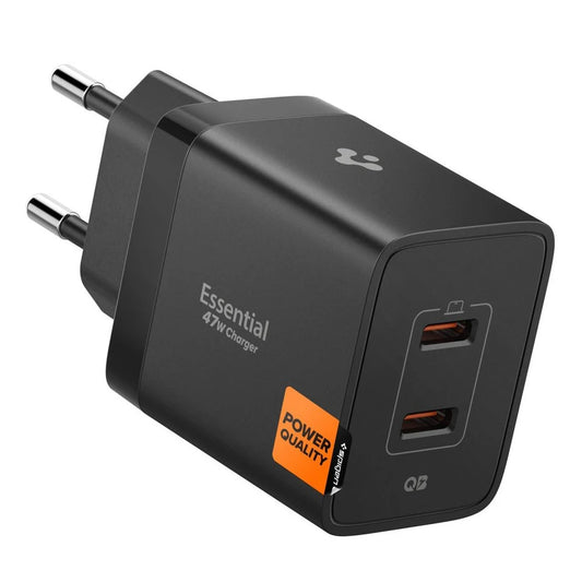 SPIGEN ESSENTIAL EE472EU 2-PORT NETWORK CHARGER 47W fekete - Adapter a Domshop kínálatából