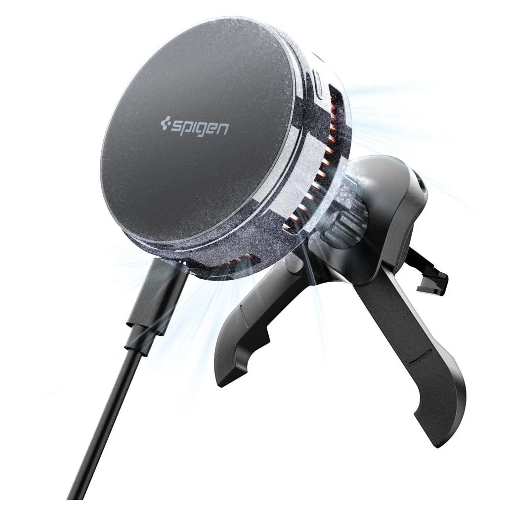 SPIGEN ESSENTIAL EV25MFAQ Qi2.2 PELTIER MAGNETIC MAGSAFE autós szellőzőre szerelhető vezeték nélküli töltő fekete - Autós tartó a Domshop kínálatából