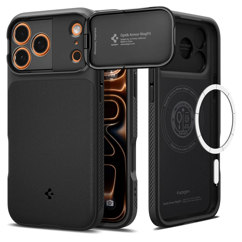 SPIGEN OPTIK ARMOR MAG MAGSAFE tok iPhone 17 Pro készülékhez fekete - iPhone 17 Pro tok a Domshop kínálatából