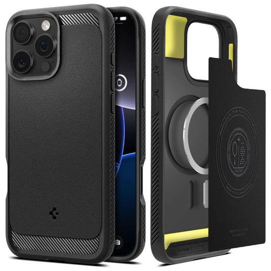 SPIGEN RUGGED ARMOR MAG MAGSAFE iPhone 16 Pro készülékhez tok, matt fekete - iPhone 16 Pro tok a Domshop kínálatából