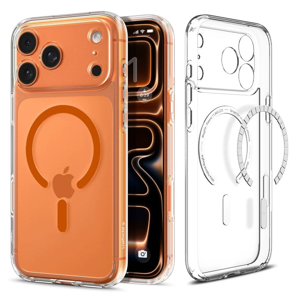 SPIGEN ULTRA HYBRID MAG MAGSAFE iPhone 17 Pro Max készülékhez tok, áttetsző/narancssárga - iPhone 17 Pro Max tok a Domshop kínálatából