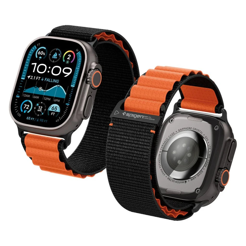 SPIGEN WBF1 szíj Apple Watch 8 / 9 / 10 / 11 / SE / ULTRA készülékhez (44 / 45 / 46 / 49 MM) fekete/narancs - Apple Watch Szövet Szíjak a Domshop kínálatából