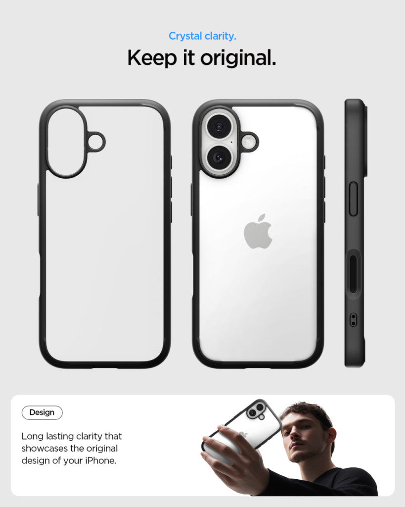 Apple iPhone 17, Műanyag hátlap védőtok + szilikon keret, Spigen Ultra Hybrid, átlátszó/fekete