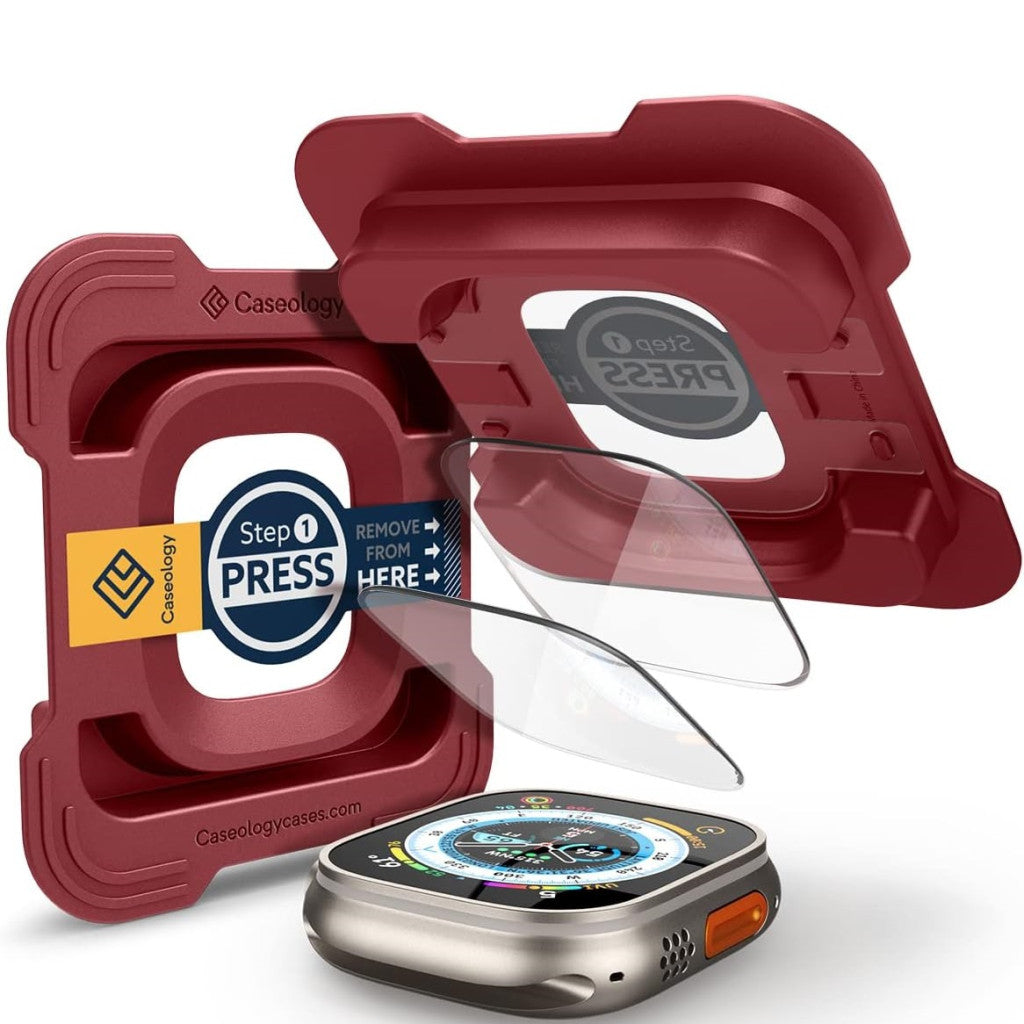 Spigen Caseology Snap Fit Apple Watch Ultra 1-3 (49 mm) Tempered Glass kijelzővédő üvegfólia felhelyező kerettel, fekete (2db) - a Domshop kínálatából