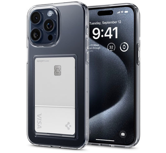 Spigen Crystal Slot Apple iPhone 15 Pro tok kártyatartóval, Crystal Clear, átlátszó - iPhone 15 Pro tok a Domshop kínálatából
