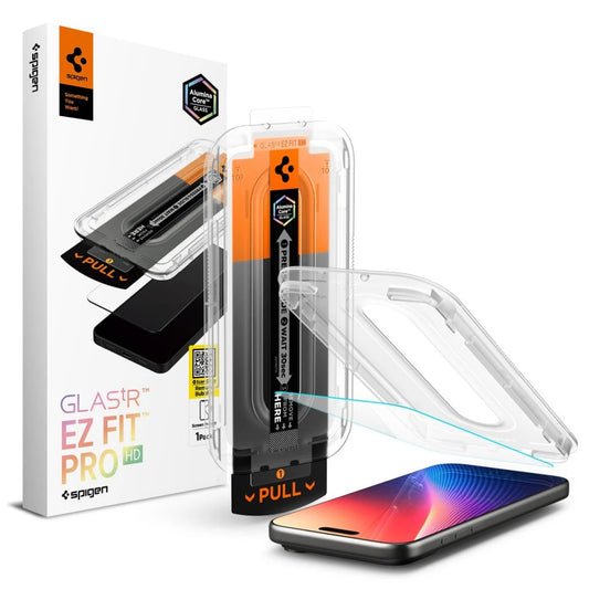 Spigen Glas.TR "EZ FIT PRO" iPhone 16 Pro Max / 17 Pro Max készülékhez edzett üveg kijelzővédő, átlátszó - iPhone 16 Pro Max/17 Pro Max fólia a Domshop kínálatából