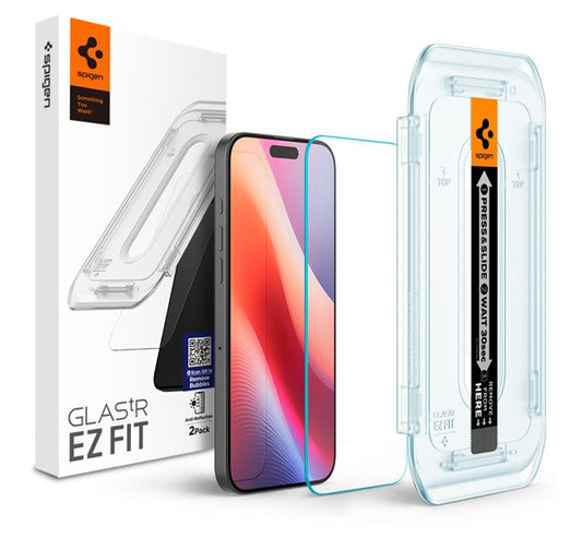 Spigen Glas.tR EZ Fit Apple iPhone 16 Pro Max / 17 Pro Max, tempered kijelzővédő fólia felhelyező kerettel (2db) AGL07907 - iPhone 16 Pro Max fólia a Domshop kínálatából