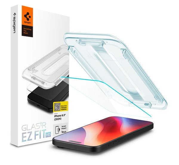Spigen Glas.tR EZ Fit HD Apple iPhone 16 Pro / 17 / 17 Pro tempered kijelzővédő fólia felhelyező kerettel (1db) AGL07935 - iPhone 16 Pro fólia a Domshop kínálatából