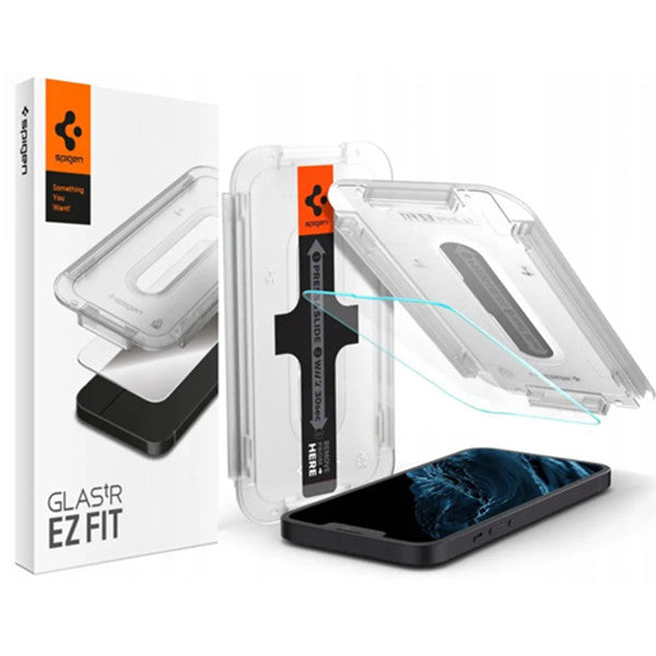 Spigen Glas.tR EZ Fit HD Apple iPhone 16e / 14 / iPhone 13 Pro / iPhone 13 Tempered kijelzővédő fólia felhelyező kerettel, fekete - iPhone 13/13Pro/14/16e fólia a Domshop kínálatából