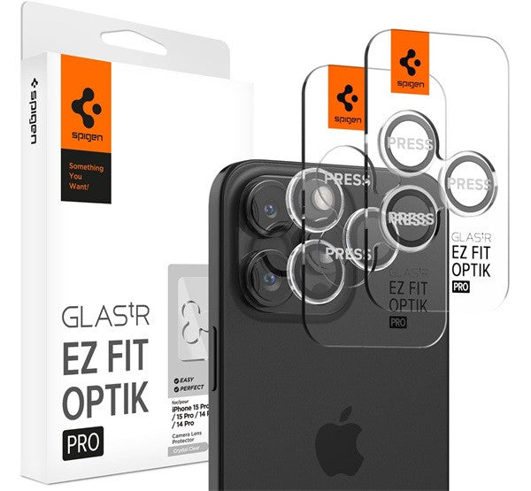 Spigen Glas.tR EZ Fit Optik Pro Apple iPhone 14 Pro / 14 Pro Max / 15 Pro / 15 Pro Max / 16 Pro / 16 Pro Max / 17 Pro / 17 Pro Max, Tempered kameralencse-védő fólia (2db) - a Domshop kínálatából