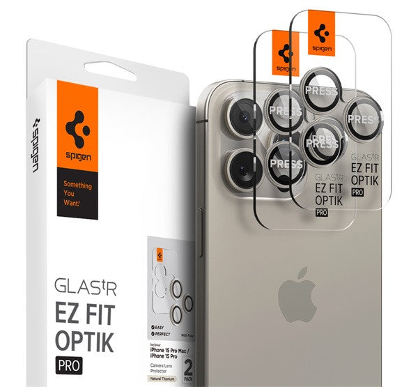 Spigen Glas.tR EZ Fit Optik Pro Apple iPhone 14 Pro / 14 Pro Max / 15 Pro / 15 Pro Max / 16 Pro / 16 Pro Max / 17 Pro / 17 Pro Max, Tempered kameralencse-védő fólia, natúr titánium (2db) - a Domshop kínálatából