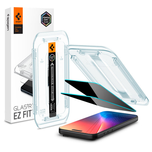 Spigen Glas.tR EZ Fit Privacy Apple iPhone Air (2025) tempered kijelzővédő fólia felhelyező kerettel (2db) - iPhone 17 Air fólia a Domshop kínálatából