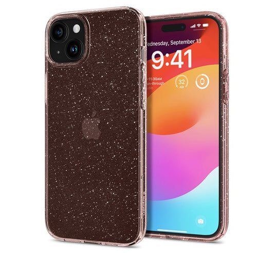Spigen Liquid Crystal Glitter Apple iPhone 15 Plus tok, csillámos, rózsaszín, átlátszó - iPhone 15 Plus tok a Domshop kínálatából