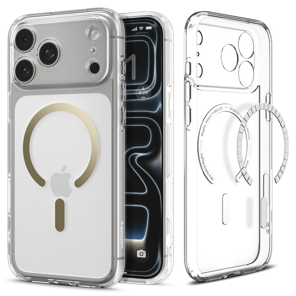 Spigen Ultra Hybrid MagFit Apple iPhone 17 Pro Max tok, MagSafe, Clear Gold, átlátszó-arany - iPhone 17 Pro Max tok a Domshop kínálatából
