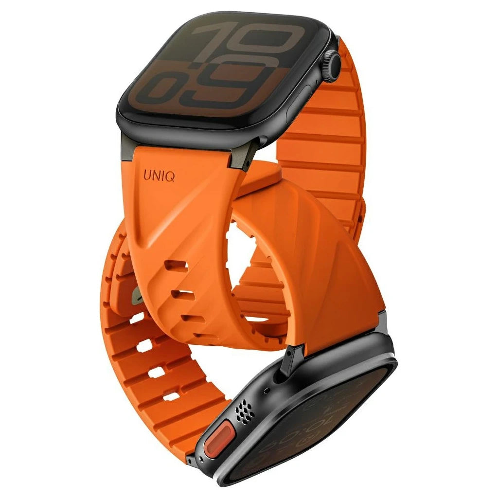 Szíj UNIQ Fluo Apple Watch 49/46/45/44/42/41/40mm készülékhez Magnetic narancs - Apple Watch Szilikon Szíjak a Domshop kínálatából