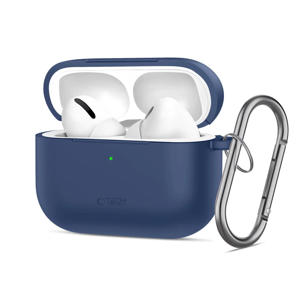 Tech-Protect AirPods Pro 3 szilikon tok, karabinerrel, kék - AirPods Pro 3 tok a Domshop kínálatából