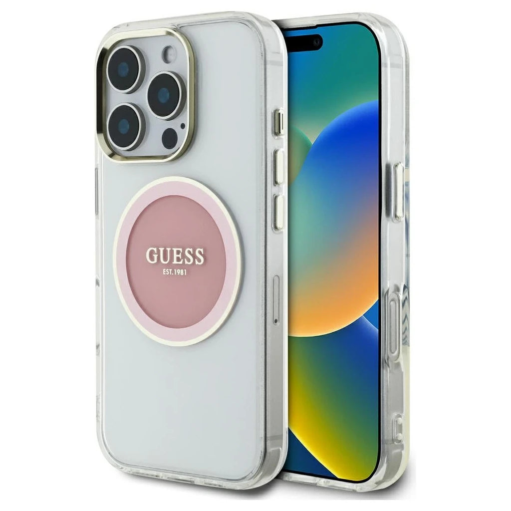 Tok Guess IML Metal Colored Circle Classic Logo MagSafe iPhone 16 Pro készülékhez rózsaszín - iPhone 16 Pro tok a Domshop kínálatából