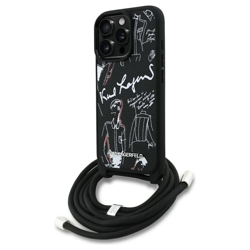 Tok Karl Lagerfeld Crossbody Grained Pattern & Logo iPhone 16 Pro Max készülékhez fekete - iPhone 16 Pro Max tok a Domshop kínálatából