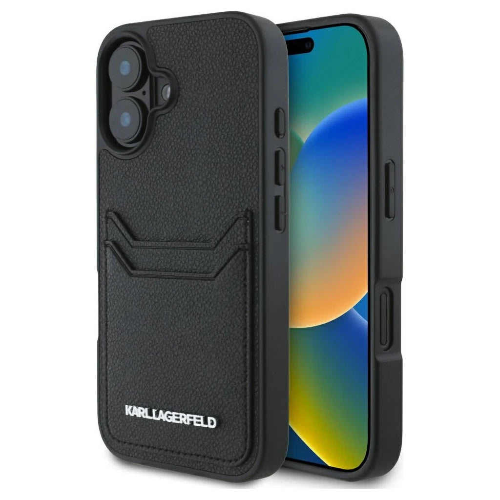 Tok Karl Lagerfeld HC Grained PU Cardslot Metal Elong iPhone 16 készülékhez fekete - iPhone 16 tok a Domshop kínálatából