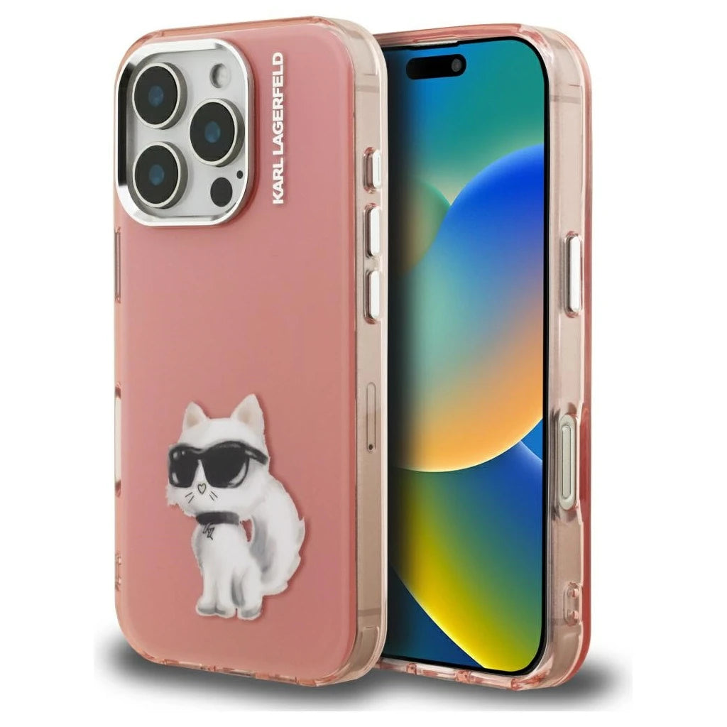 Tok Karl Lagerfeld IML Aquarelle Choupette & Logo iPhone 16 Pro Max készülékhez rózsaszín - iPhone 16 Pro Max tok a Domshop kínálatából
