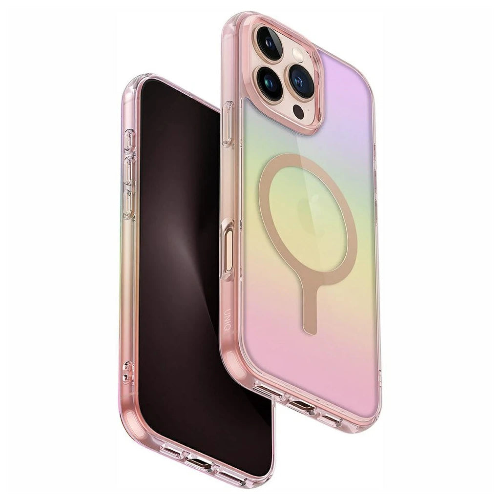 Tok UNIQ Iridescia Magclick Charging prism, iPhone 16 Pro Max készülékhez, rózsaszín - iPhone 16 Pro Max tok a Domshop kínálatából