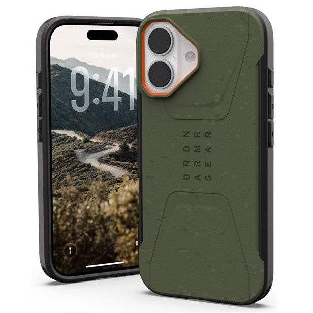 UAG Civilian Apple iPhone 17 hátlap tok, MagSafe, olive/orange - iPhone 17 tok a Domshop kínálatából