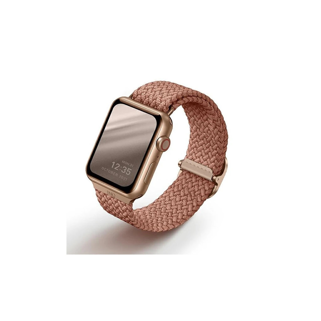 UNIQ Aspen Strap Apple Watch 40/38/41 mm Series 1/2/3/4/5/6/7/8/SE/SE2/SE3 készülékhez fonott grapefruit rózsaszín - Apple Watch Fém Szíjak a Domshop kínálatából