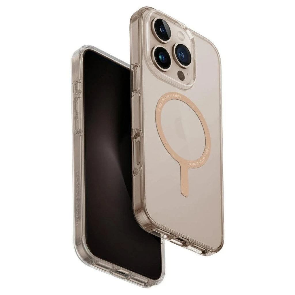 UNIQ Clario tok iPhone 16 Pro készülékhez Magclick Charging átlátszó/arany - iPhone 16 Pro tok a Domshop kínálatából