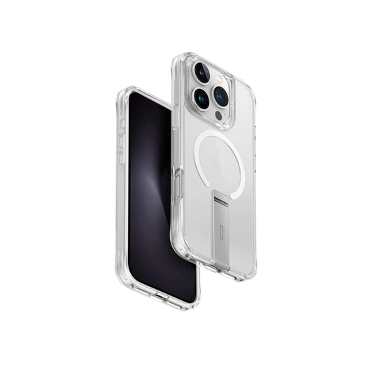 UNIQ Hybrid MagClick Charging Eleva Vertical Stand tok Apple Iphone 16 Pro készülékhez - lucent clear - iPhone 16 Pro tok a Domshop kínálatából