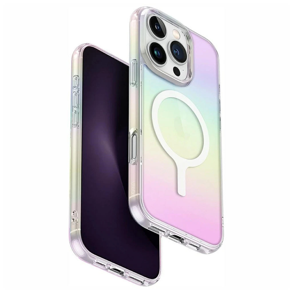 UNIQ Iridescia tok iPhone 16 Pro készülékhez Magclick Charging holographic - iPhone 16 Pro tok a Domshop kínálatából