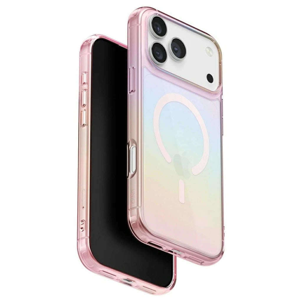 UNIQ Iridescia tok iPhone 17 Pro Max készülékhez Magclick Charging pink prism rózsaszín - iPhone 17 Pro Max tok a Domshop kínálatából